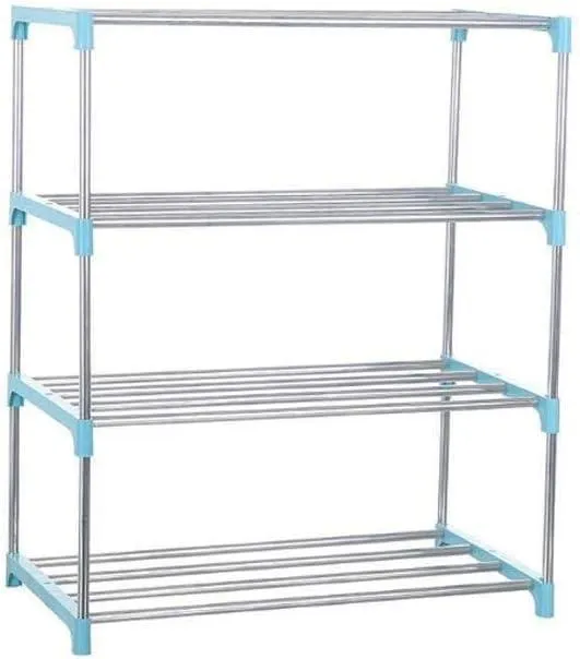 Купити Полка для обуви в коридор металлическая на 4 ярусов 42*26*55 см, этажерка для обуви Голубой