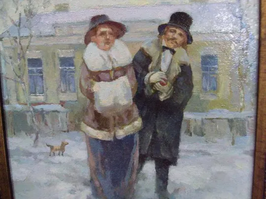 Картина Зимняя история или провинциальная любовь художник О. Демко 2012 г. в раме холст, масло №166 З аукціону