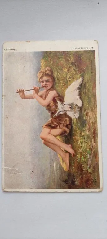 1928 год открытка девочка и козлик bn558 Де купити