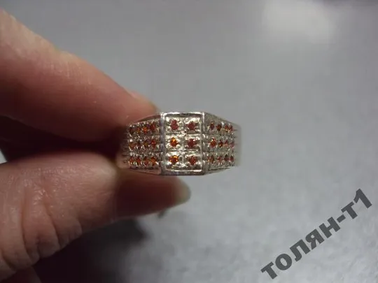 кольцо мужское перстень оранжевые вставки серебро 925 проба украина вес 4,62 г 19 размер №15052 Де купити