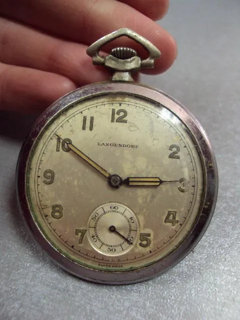 Карманные часы Langendorf Swiss made швейцария длина 6,2 см, диаметр 5 см на ходу №11936 Характеристики