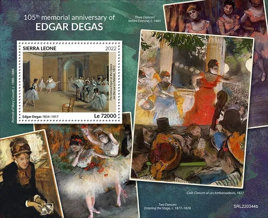 Сьерра Леоне-Живопись-Эдгар Дегас-2022.Чистый полный красивый комплект-3 Блока+ 2 М/Листа. MNH. Продаж