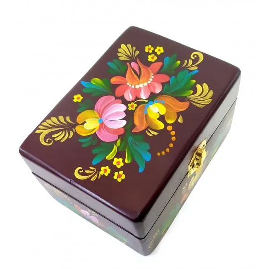 Шкатулка из дерева для колец коричневая 16×10×8см ручная роспись З аукціону