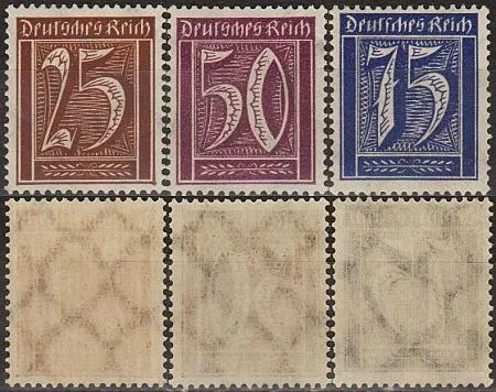 1921 - Німеччина - Стандарт - Цифри wmk.2 Mi.180 183 185 _3,30 € ** Ціна