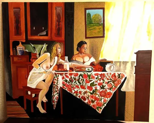 Картина &quot;Две подруги за завтраком&quot; холст масло 100*80см. Ціна