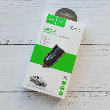 фото, Авто зарядний пристрій Hoco Z32 18W 3A (1USB) QC3.0 швидка зарядка Чорний