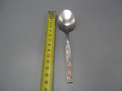 фото, Столовые приборы чайная ложка нерж ЗиШ узор цветы листья листочки нержавейка длина 14,1 см №18631в