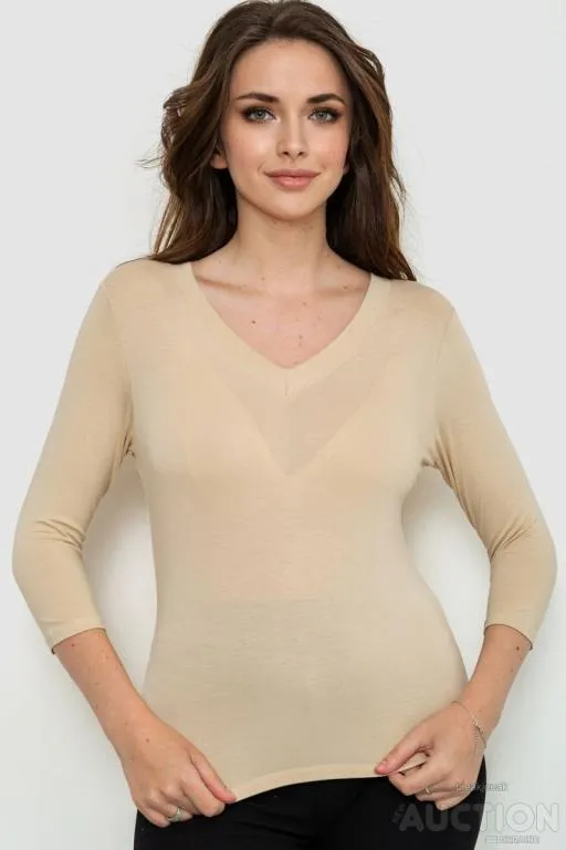 Лонгслив женский укороченный с рукавом 3/4, цвет бежевый, 186R509 Ціна