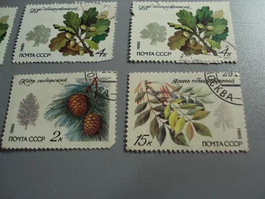 Марки серия ссср 1980 флора дуб ясен кедр деревья лот 9 шт гаш №10470 З аукціону