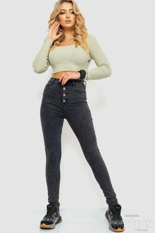 Купити Джинсы женские стрейч на пуговицах, цвет темно-серый, 214R1356