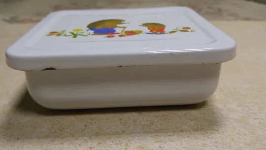 Лоток контейнер емалірований дитячий посуд Їжачки старий радянський Вживане #3 З аукціону