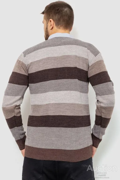 Свитер-обманка мужской в полоску, цвет бежево-коричневый, 161R901-1 Продаж