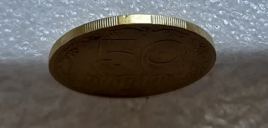 (8021) 50 копійок 1992 1БАм гарний облой на канті аверса зліва, роздвоєний кант (50 копеек 1992 брак) 1БАд Недорого