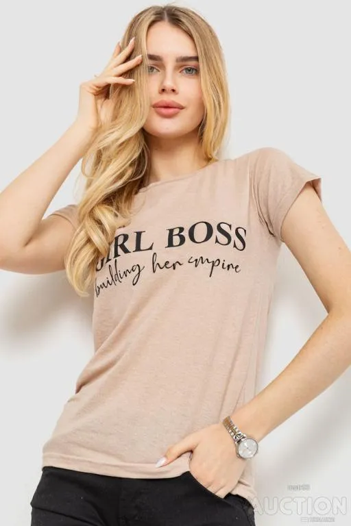Футболка женская с принтом, цвет бежевый, 221R3060 Ціна