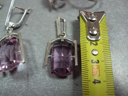 Комплект серьги кольцо 19 размер и подвеска кулон аметист серебро 925 проба 24,69 г клейм нет №13086 Продаж