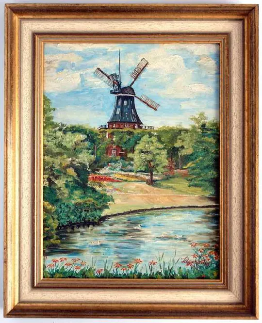 Картина Вітряк Вітряний млин олія олійні фарби картон 1963 Germany Ціна