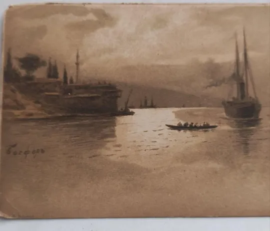 1900 г Антикварная открытка Босфор- паровая яхта, лодка с пассажирами nk535 Продаж
