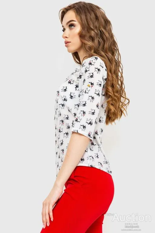 Блуза с принтом, цвет молочно-черный, 230R1121 З аукціону
