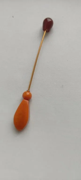 Редкая шляпная булавка ,середина 20-го века, 2 сорта янтаря , хорошее состояние bk746 Продаж