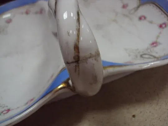 Тарелка блюдо поднос с ручкой Карл Тильш фарфор узор цветочки Porzellanfabrik C.Tielsch Силезия №107 Продаж