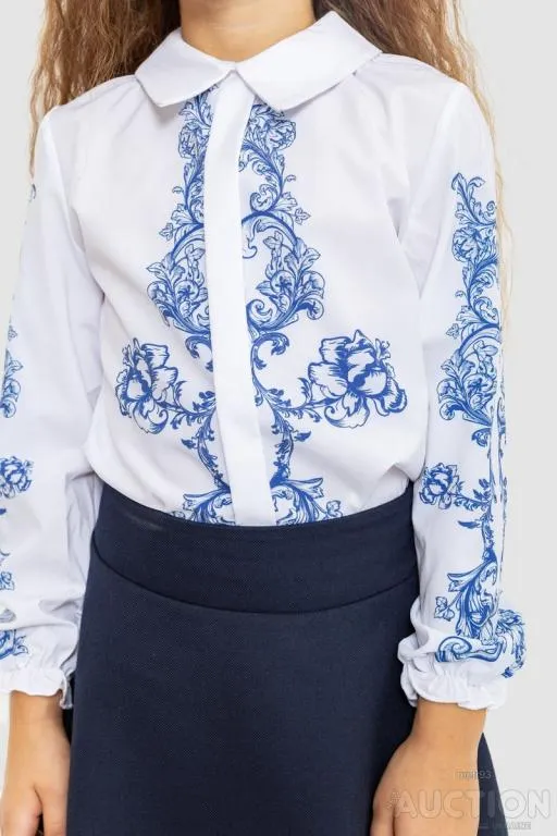 Купити Блуза для девочек нарядная, цвет бело-синий, 172R026-1