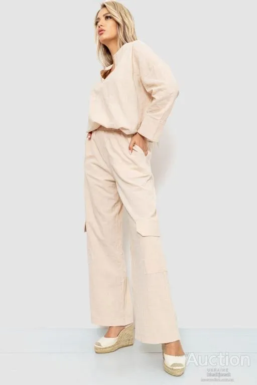 Костюм женский свободнго кроя жатка, цвет бежевый, 115R0530 З аукціону