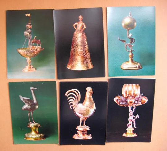 СЕРЕБРЯННЫЕ ФИГУРНЫЕ СОСУДЫ ХVI-XVII вв. - ОРУЖЕЙНАЯ ПАМАТА = КОМПЛЕКТ ОТКРЫТОК 1978 г. = 22 шт. # З аукціону