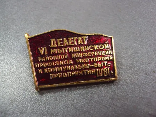 Купити знак делегат 6 мытищенской конференции профсоюза местпрома и бытовых предпиятий 1981 №10439