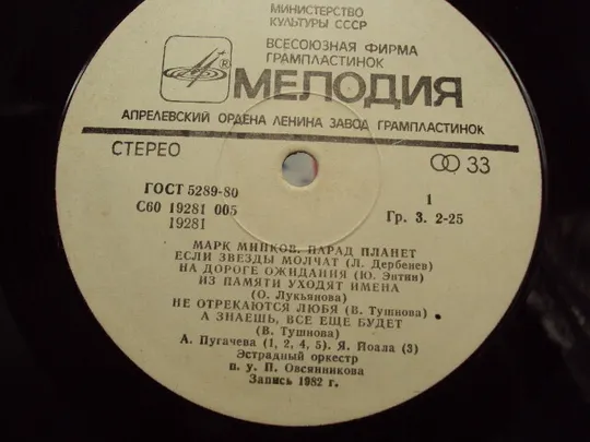 Пластинка мелодия Марк Минков Парад планет Mark Minkov А. Пугачева, В. Леонтьев 30 см №15408МЯ Інструкція