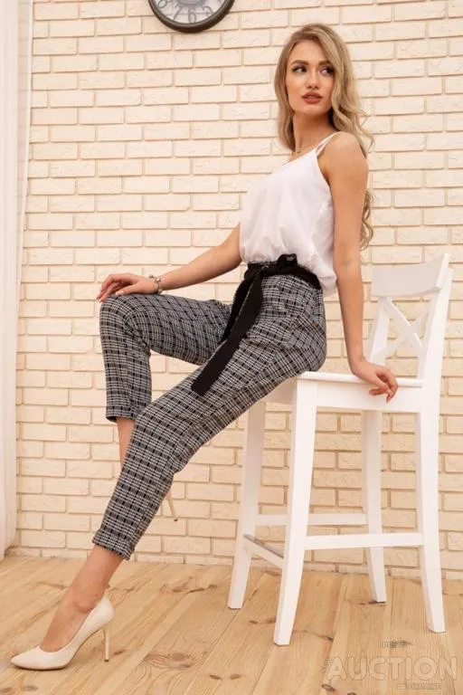 Купити Женские укороченные брюки, в клетку, цвет Серый, 172R9313-2