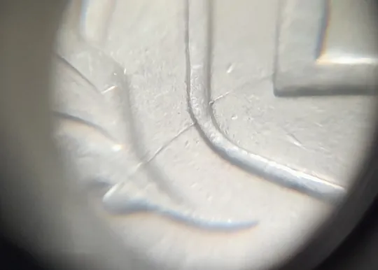 (5425) 25 копійок 1994 1ББм розкол на аверсі від канту через лівий нижній листок до тризуба (25 копеек 1994 1ББм брак) Продаж