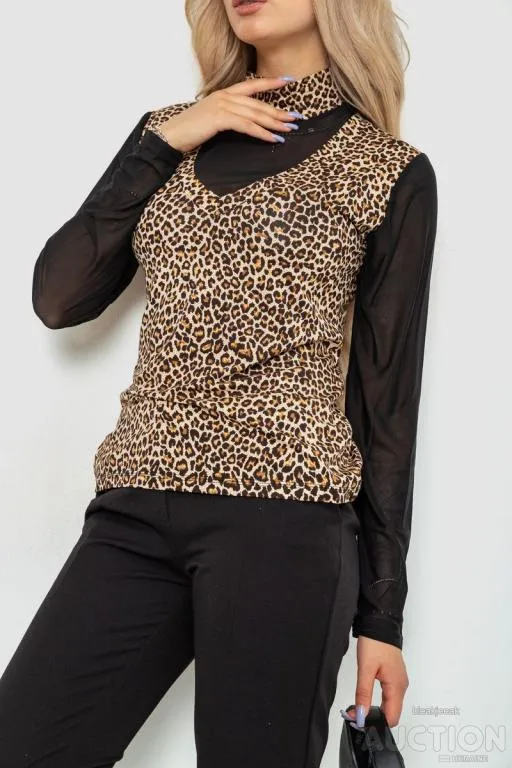 Лонгслив женский с рукавом в сетку, цвет леопардовый, 186RG400 З аукціону