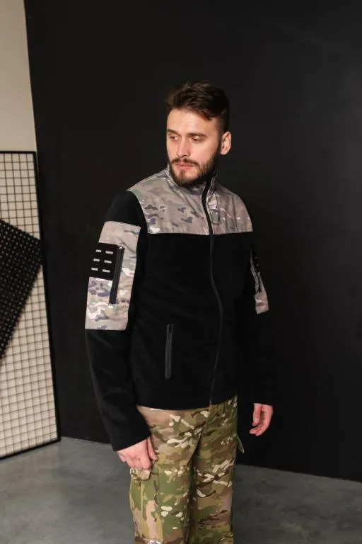 Кофта флисовая мужская военная тактическая с липучками под шевроны ВСУ (ЗСУ) Мультикам 8036 46 разм Де купити