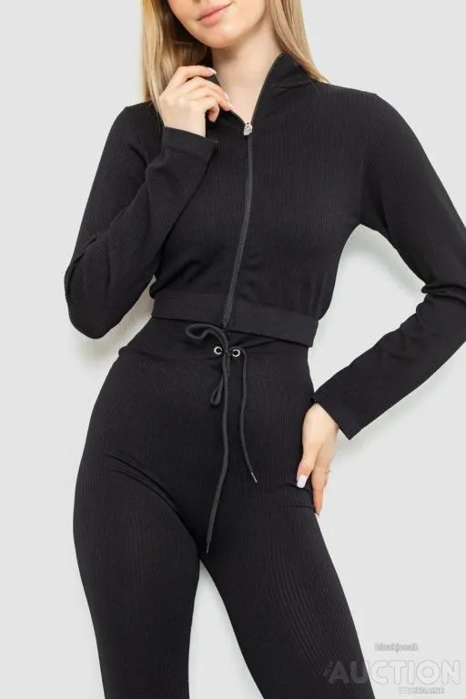 Купити Костюм женский в рубчик, цвет черный, 244R14302