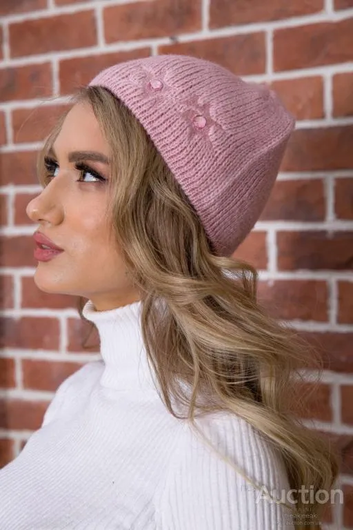 Женская однотонная шапка, розового цвета с вышивкой, 167R7786 З аукціону