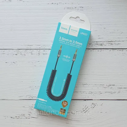 фото, Mini-Jack 3.5 мм кабель Hoco UPA31 Spring Aux Audio Cable 3м Чорний