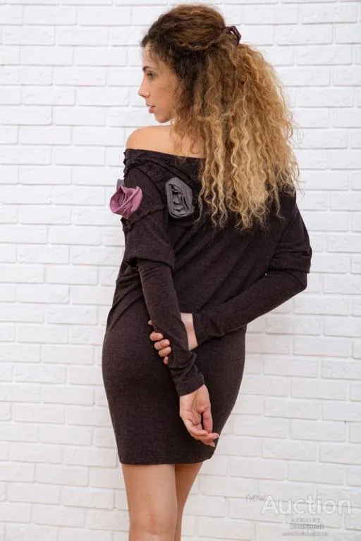 Шерстяное приталенное платье, коричнево-розового цвета, 167R147-1 Де купити