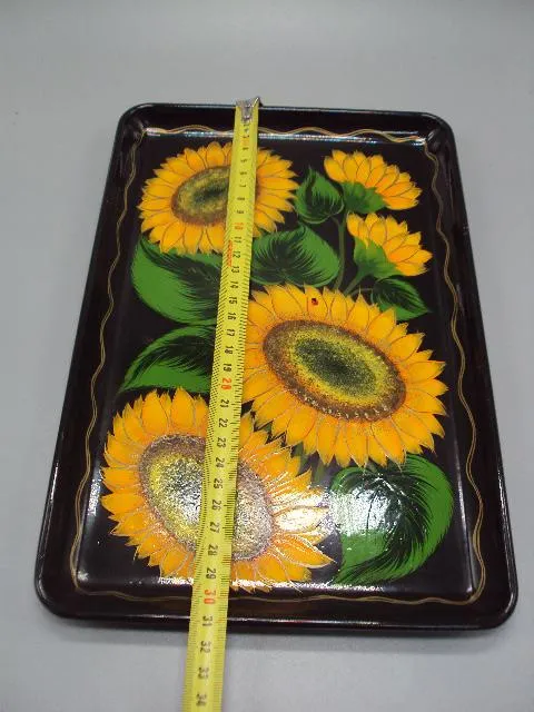 Поднос петриковская роспись узор подсолнухи дерево высота 2,1 см, размер 21 х 31 см №13402 Продаж
