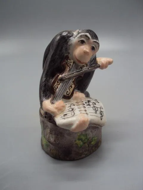 Фигура фарфор статуэтка ЛФЗ обезьяна квартет мартышка со скрипкой и нотами скрипач 8,7 см №14465 З аукціону