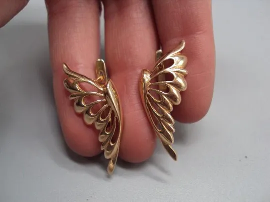 Серьги бабочки бабочка золото клеймо 585 проба герб Украина 4КХР вес 6,26 г длина 3,2 см №14714 Де купити