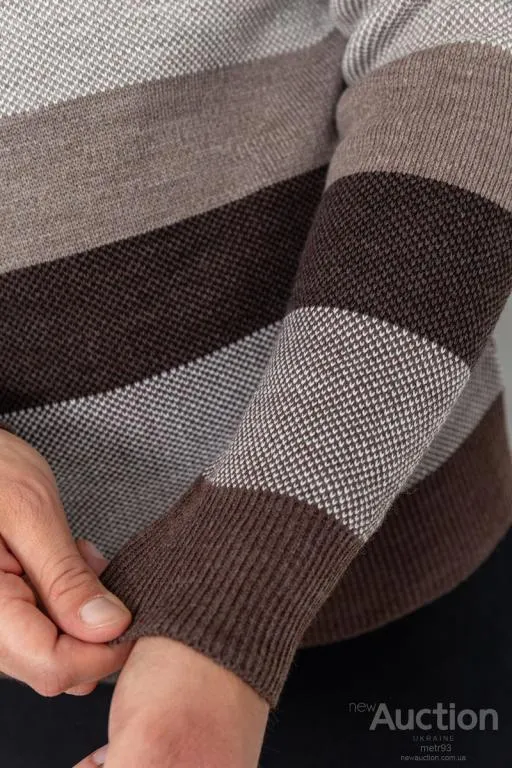 Свитер-обманка мужской в полоску, цвет бежево-коричневый, 161R901-1 Де купити