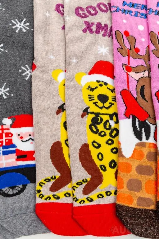 Комплект женских носков новогодних 3  пары, цвет розовый, бежевый, темно-серый, 151R256 Продаж