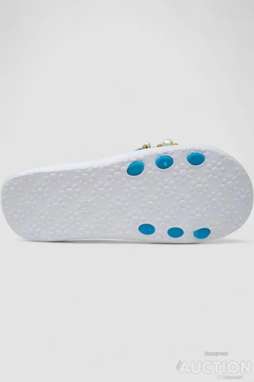 Шлепанцы женские с бусинами, цвет бирюзово-белый, 243R8459-1 Де купити