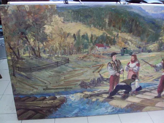 Купити Картина Сплав леса гуцулы Кашшай холст, масло размер 100 х 199,8 см №184