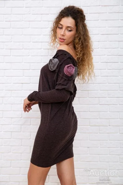 Шерстяное приталенное платье, коричнево-розового цвета, 167R147-1 Продаж