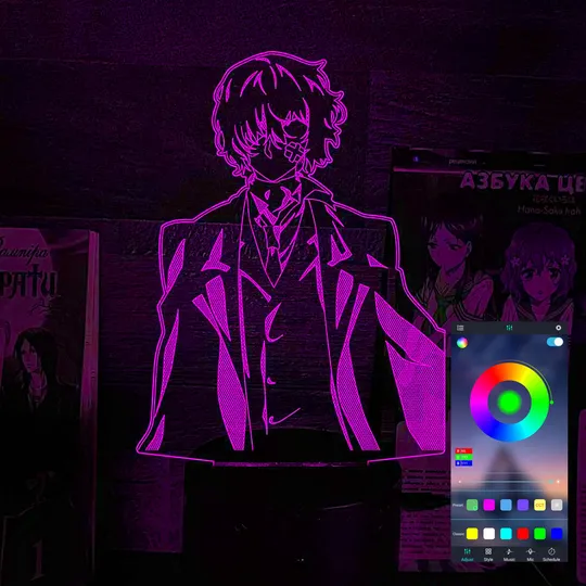 Акриловий світильник-нічник керування з телефона Осаму Дазай 3 tty-n002325 Ціна