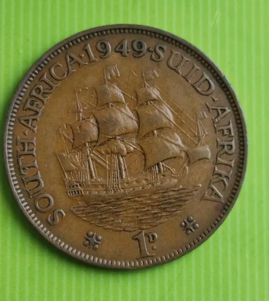 Купити 1 пенни 1949 год кораблик монета Южной Африки английский король Георг Шестой fk843