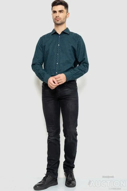 Купити Рубашка мужская в клетку байковая, цвет зелено-синий, 214R16-33-164