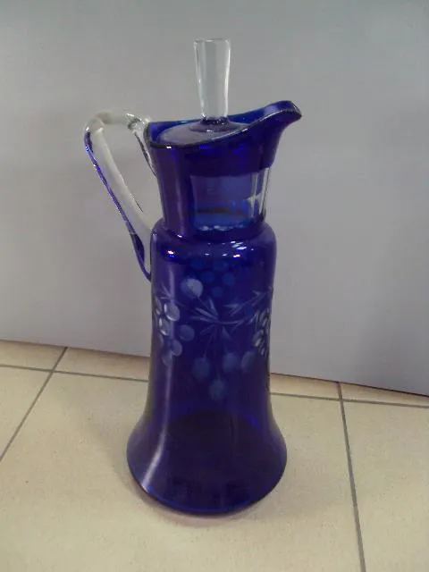 Кувшин графин старый синее стекло виноград высота 30 см, с крышкой 33,5 см №12042 Ціна