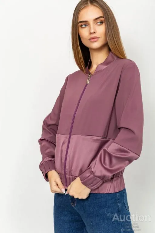 Женский бомбер с карманами, сливового цвета, 102R205-1 З аукціону